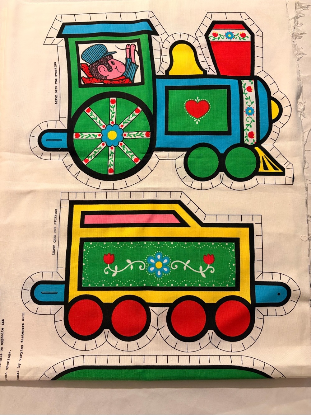 1970s Vintage Style Kids Train Toy Fabric Panel Uncut